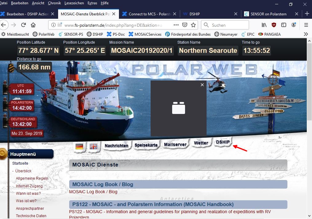DShip connection on the intranet homepage